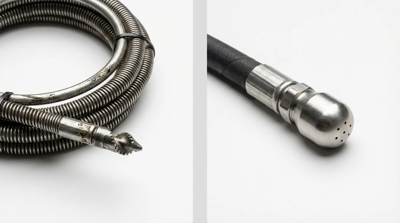 Drain snake cable and hydro jetting nozzle used for drain cleaning in Kathleen, FL