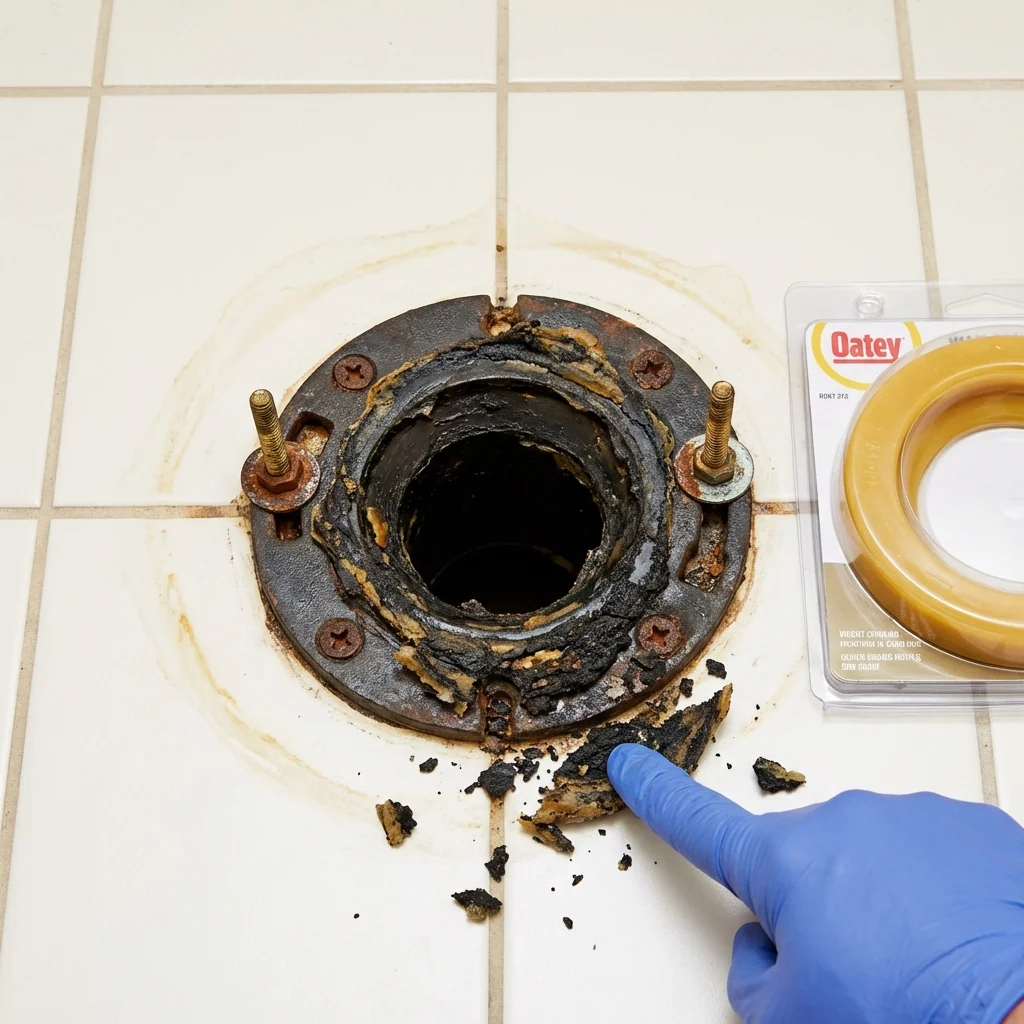 Failed wax ring showing water seepage at the base of a toilet in a Kathleen, FL home