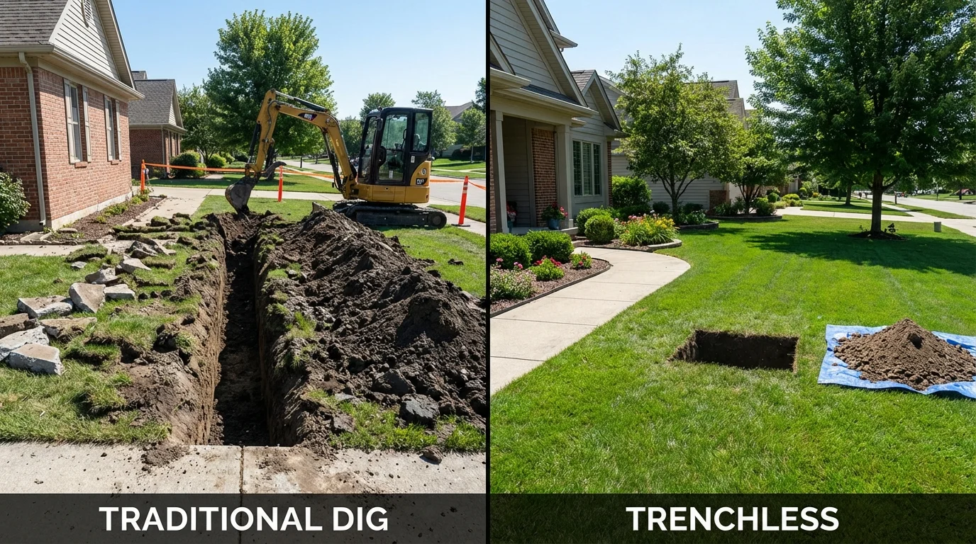 Trenchless sewer repair with minimal yard damage versus traditional excavation in Kathleen, FL